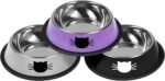 2Pcs Cat Bowls Non-Slip Stainless Steel Small Cat Food Bowls Unbreakable Thicken Cat Feeder 13 Oz Cat Dishes Suitable for Indoor Small Pets Removable Rubber Base Easily Clean Lovely Color - Image 2