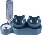 3 in 1 Cat Food and Water Bowl Set, Triple Cat Bowls, Cat Bowls with Stand and Automatic Water Bottle, 15°Tilted Raised Double with Dispenser, Dog Food Feeder, Pet Food Dishes - Image 2