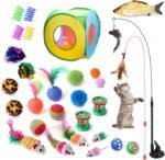 37 PCS Cat Toys Kitten Toys, Rainbow Tunnel Interactive Cat Feather Teaser Cat Wand Toys with Super Suction Cup Fluffy Mouse Crinkle Balls Spring Toy Set for Cat - Image 2
