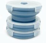 3piece Collapsible Bowl with Lids, Microwave Silicone Meal Prep Lunch Containers, Ideal Food Bowls for Snacks, Fruits, Oatmeal, Camping Travel, Round, Blue - Image 2