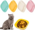 4 Pcs Cat Food Bowl Sets, 5.8 in Wide Shallow Bowl Food Dish for Relief Whisker Fatigue, Plastic Pet Plate Cats Wet Feeding Dish or Plate for Kittens and Short Legged Cat (Beige,Pink,Yellow,Green) - Image 2