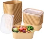 50 Pack 25oz Disposable Kraft Paper Bowls with Lids, Rectangle Paper Food Containers with Lids, Salad Bowls for Hot/Cold Food, Soup, Meal Prep, Ice Cream, Takeout, Party Supplies(750ml) - Image 2