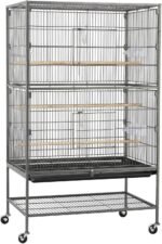 52in Large Parrot Cage with Wrought Iron Rolling Metal Bird Cage for Cockatiels Lovebirds Finches Black - Image 2