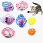 5Pcs Cat Spring Balls, Stretchable Cat Spring Toy Balls Interactive Caged Rats Rolling Cat Balls Cat Toys, Comes with 2 jingle bell balls, for Indoor Cats Playing(Random color) - Image 2