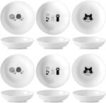 6 Ceramic Cat Bowls Set - 5.7 inch Cats Food Bowls Whisker Fatigue Friendly, Wide Cat Plates with Cute Pattern for Wet and Dry Food Water - Image 2