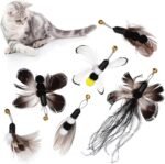 6 Pcs Toys Cat Wand Replacement Insect Feather Toys Cat Wand Attachments Toy Wand Refills with Bell Interactive Cat Wand Toy Cat Teaser The Feather Cat Toys for Playing Catcher and Exercising - Image 2