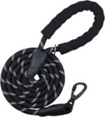 6FT Strong Heavy Duty Dog Leash with Padded Handle, Highly Reflective Nylon Threads and Carabiner Hook for Small, Medium & Large Dogs - 6 ft Long 1/2 inch Diameter (Black) - Image 2