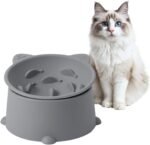 Adjustable Elevated Slow Feeder Cat Bowl, Raised Silicone Slow Feeder Cat Dish with Fun Fish Pattern Whisker-Friendly Anti-Vomit＆Anti-Tipping Pet Bowl for Cat, Small Dog (Dark Grey) - Image 2