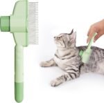 Aerbee Cat Brush with Release Button, Flea Comb for Indoor Cats Shedding, Cat Brush for Long or Short Haired Cats, Cat Grooming Brush Cat Comb for Kitten Rabbit Massage Removes Loose Fur, Green - Image 2