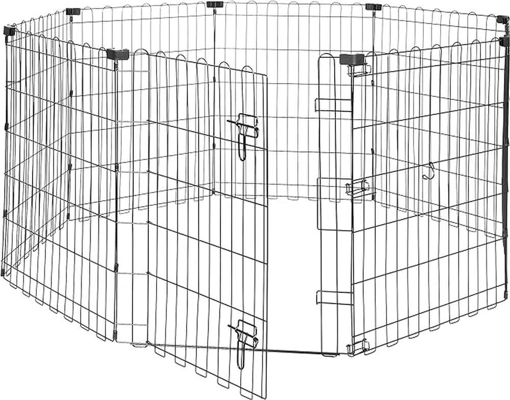 Amazon Basics Foldable Octagonal Metal Exercise Dog Playpen - Indoor/Outdoor, Single Door, Small (8 Panels, 24 x 30), Easy to assemble and store, 30" - Small, Black - Image 2