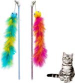 Andiker Cat Feather Toys, 2PCS Cat Wand Toys with Bell&Plush Balls, 12in Colourful Interactive Kitten Teaser Toy, Funny Interactive Cat Toys for Cat Indoor Playing Training (Red + Green) - Image 2
