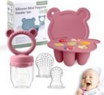 Baby Food Feeder/Fruit Feeder Pacifier NibblerTray Combo，Breastmilk Popsicle Molds for Baby Cooling Relief, BPA Free Silicone Feeder for Safe Infant Self Feeding, （powder ros) - Image 2
