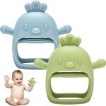 Baby Teething Toys, 2 Pack Teether for Baby, Silicone Mitten Glove Teether for Sucking Needs, Baby Teethers Toys 0-3-6-12 Months, Hand Pacifier Chew Toys for Teething Pain Relief (Blue/Green) - Image 2