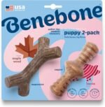 Benebone Puppy 2-Pack Maplestick/Zaggler Durable Dog Chew Toys for Gentle Chewers, Real Bacon, Real Maplewood, Made in USA, Tiny - Image 2