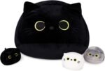 Black Cat Plush Toy 4PK, 16'' Giant Cat Stuffed Animal Plushies Pillow with 3 Babies for Girl Boy Kid Adult, Large Big Soft Gift for Birthday Christmas Valentine's Day Home Decor - Image 2