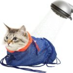 Breathable Mesh Anti Scratch Adjustable Cat Grooming Bag for Nail Trimming, Bathing - Polyester Soft Cat Washing Bag (Blue-Orange) - Image 2