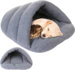 Burrow Dog Bed|Cat Sleeping Bag, Winter Thermal Dog Bed with Hood, Half Covered Soft Dog Cat Cave, Portable Puppy Dog Cave Bed, Foldable Cozy Pet Bed House for Cat, Dog and Rabbit, M - Image 2