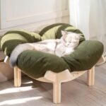 CHEERHOME PETS Elevated Cat Bed Wooden with Cushion Fluffy Pet Couch Sofa for Indoor Cats Raised Kitty Lounge Chair Suitable for Puppy, Cat Furniture(Green) - Image 2