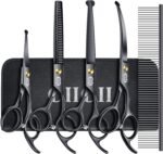 CIICII Dog Grooming Scissors Kit, 7 Inch Professional Pet Grooming Scissors Set with Safety Round Tip (Dogs/Cat Hair Cutting Trimming Thinning Shears with Curved Scissors) for DIY Home Salon (Black) - Image 2