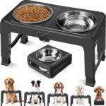 COMESOON Elevated Dog Bowls, 5 Adjustable Heights (3.9"-13.4") Raised Dogs Food Bowl Stand for Medium Large Sized Dogs, Non-Slip Foldable Travel Pet Feeder Grey with Stainless Steel Bowls - Image 2
