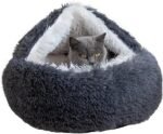 Cat Bed Round Fluffy Hooded Cat Bed Cave, Anti-Anxiety Cave Bed with Hooded Blanket, Cozy Cuddler Luxury Puppy Pet Bed, Anti-Slip Bottom and Machine Washable (Charcoal Grey, Medium) - Image 2