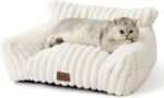 Cat Beds for Indoor Cats, Fluffy Cat Couch and Premium Faux Rabbit Fur Sofa Bed for Cats and Small Dogs, Ultra-Soft Supportive Pet Couch Furniture, 65x45 cm (Cream, Small) - Image 2