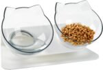 Cat Bowl with Raised Stand,Detachable and Transparent Double Cat Food Bowl,15° Tilted Cat Bowls Stress-Free Suit for Cats Small Dogs (White) - Image 2
