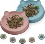 Cat Bowls for Indoor Gentle Small Kitten (2pcs, Coral&Blue, Soft Silicone) Shallow Wide Plates Feeder Whisker Fatigue Relief Cute Pet Kitty Food Water Dishes Set Anti Slip, Dishwasher Safe - Image 2