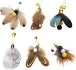 Cat Insect Feather Toys Replacement Cat Toy Wand Refills, 6 Pieces Natural Insect Cat Toy Feathers Refill, Interactive Cat Teaser Wand Attachments, with Bell - Image 2