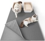 Cat Litter Mat, 90 x76 cm Cat Litter Box Mat, EVA Waterproof Trapper, Honeycomb Double Layer Catcher, Easy to Clean, Gray, 1 Side Connected - Image 2