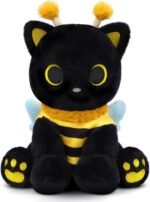 Cat Plush Toy, 8inch Kawaii Black Cat Plush with Honeybee Outfit Costume, Valentines Day Gift for Her Him, Soft Huggable Plushies Toy for Kids Birthday Gifts - Image 2