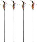 Cat Teaser Toys 4pcs Feather Teaser Cat Toy with Bell Tassels Feather Toy Wand Interactive Catcher for Kitten (Random Color) Interactive - Image 2