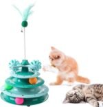 Cat Toys Kitten Ball Tower Springs Feather Exercise Wheel Toy for Indoor Cats Interactive Gifts, 4 Level Green - Image 2