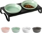 Ceramic Green Cat Bowl Set - 5 inch Wide Cat Food & Water Bowls, Elevated Feeding Porcelain with Metal Stand for Indoor Cats and Small Dog,2 Bowls+1 Stand Set for Wet and Dry Food - Image 2