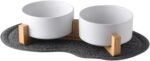 Ceramic Pet Bowls for Dog and Cat, No Spill Dog Food and Water Bowl Set with Anti-Slip Wooden Stand, Feeding Dishes Suitable for Small, Medium and Large Cats Dogs White（400ml/13.5oz） - Image 2