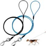 Chew Proof Dog Leash,6ft Heavy Duty Metal Cable Lead Made of Coated Wire Rope,Great for Medium and Large Dogs (Black+Blue, 6FT) - Image 2