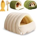 Cozy Monster Cat Bed, 2026 New Winter Warm Cat House, Cat Beds for Indoor Cats, Cat Tent with Removable Cushion, Warm Cave Nest Sleeping Bed Puppy House for Cats Small Dogs (Beige, M(17.7in)) - Image 2