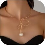 Cuff Necklace Gold Collar Necklace for Woman Statement Open Round Bow Choker Necklaces - Image 2