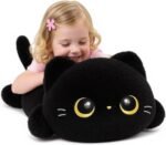 Cute Black Cat Plush Pillow, Kawaii Plushies Black Cat Stuffed Animals, Squishy Plushies, Cuddle Plush Pillow for Kids & Girls (20 Inch) - Image 2