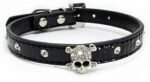 Cute Dazzling Sparkling Elegant Fancy Skull Diamond Crystal Rhinestone Leather Small Pet Dog Cat Collar Puppy(Black,S) - Image 2