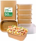 Disposable Soup Bowls w/Lids 750ml, 50Sets Square Paper Salad Bowls to Go, 25OZ Non-Spill Meal Prep Food Container Box for Restaurant Family Hot Cold Takeout - Image 2