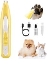 Dog Paw Trimmer, Low Noise 60dB Pet Hair Trimmer with LED Light and Cleaning Brush, Rechargeable Paw Hair Clippers for Dogs and Cats Trimming Around Paws Eyes Ears Face Rump (Yellow) - Image 2
