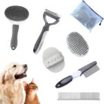 Dog and Cat Grooming Brush Shedding Kit. Brush for dogs and cats, double sided rake comb, bath brush, flea comb, stainless steel comb will give comfort to your pets. (Grey) - Image 2