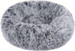 Donut Dog Bed, Cat Calming Bed Anti-Anxiety Round Fluffy Faux Plush Soft Warming Cushion Sofa Beds for Small Medium Large Dogs Cats Washable JD003 (20 inch, Gradient Grey) - Image 2