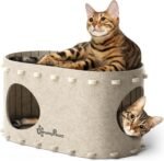 DownyPaws Cat House Indoor, Scratch Resistant Cat Cave, Cat Bed for Large Cats, Pet House for Multiple Cats Up to 10kg, Cream - Image 2