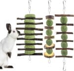 ERKOON 3PCS Bunny Chew Toys, Rabbit Chew Toys for Teeth Grinding, Improve Dental Health, 100% Natural Apple Wood Timothy Grass Cake Treats for Rabbits Bunnies Hamsters Chinchillas Guinea Pigs (3PCS) - Image 2