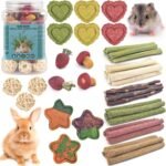 ERKOON 53PCS Bunny Chew Toys, Rabbit Chew Toys for Teeth Grinding, Improve Dental Health, 100% Natural Apple Wood Timothy Grass Cake Treats for Rabbits Guinea Pigs Chinchillas Bunnies Hamsters - Image 2