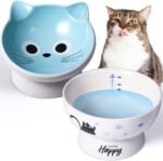 Elevated Cat Bowls Set of 2, Ceramic Tilted Raised Cat Food Bowls Protect Cat's Spine, Anti Vomiting and Whisker Fatigue, Blue Cat Water Dishes, Lead & Cadmium Free, Great Height for Cat - Image 2
