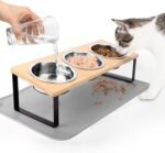 Elevated Cat Bowls with Non Slip Mat, 15° Tilted Raised Anti Vomit Cat Feeder for Food and Water, Pet Feeding Station with 3 Stainless Steel Bowls - Image 2