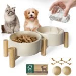 Elevated Dog Bowl & Cat Dish 27oz – Raised Ceramic Pet Food and Water Bowls with Bamboo Stand, Feeding Station for Small & Medium Pets, Prevents Neck Strain – Durable, Premium Quality - Image 2